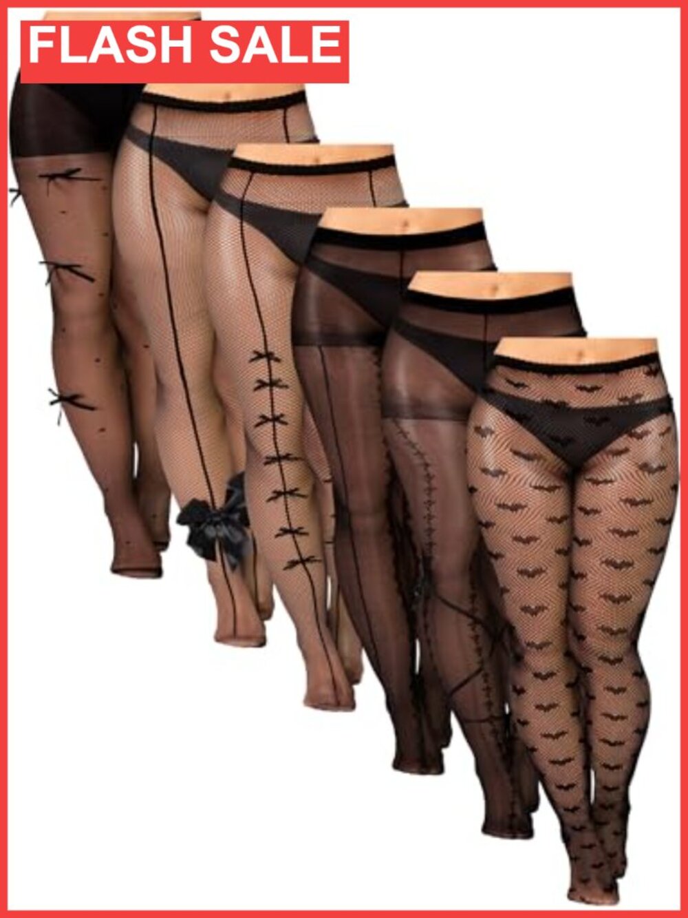 6 Pairs Plus Size Fishnet Tights Nylon Spandex Thigh Highs